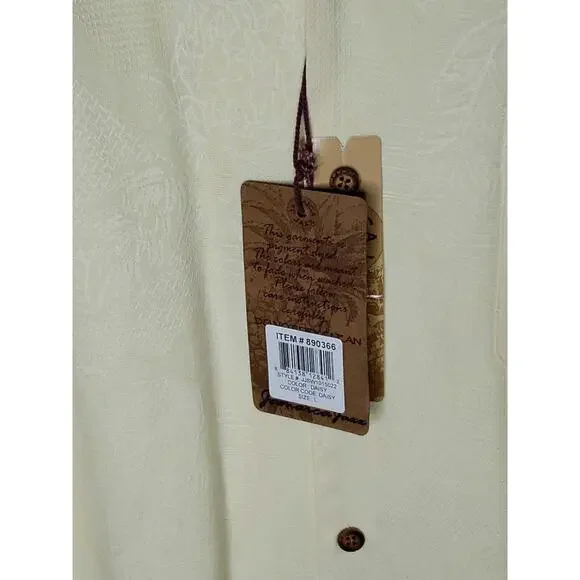 Jamaica Jaxx 100% Silk Pineapple Palm Tree Print Button Up Shirt Yellow Men's L - Picture 3 of 5